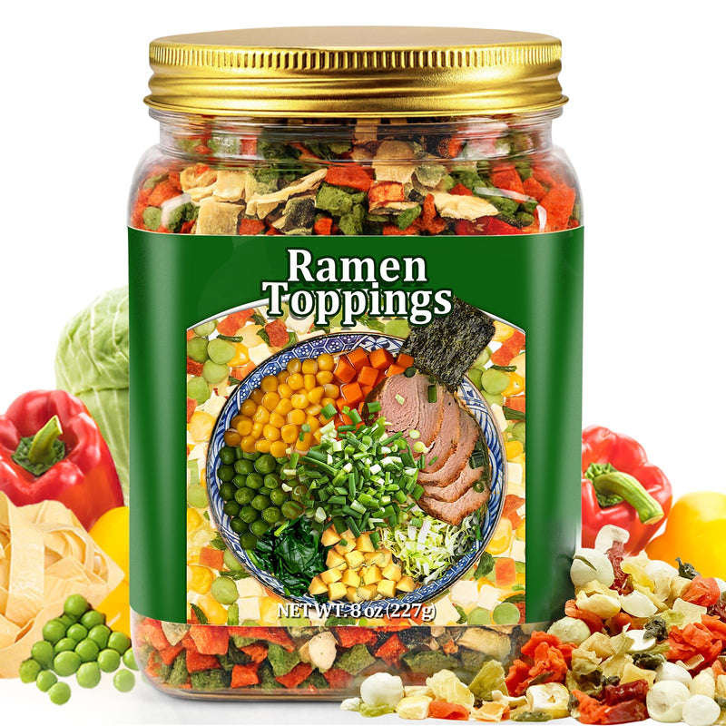8oz Dried Ramen Toppings, 9 Dehydrated Vegetables for Instant Noodles & Miso Soup, Plant-Based Add-Ins for Chicken Soup, Veggie Salad & Vegan Ramen - Clean Label, Quick Prep