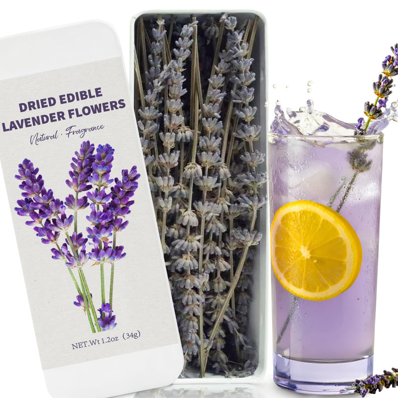 80+ Edible Lavender Sprigs for Drinks & Cocktails, Culinary Grade Purple Lavender Sticks for Baking, Tea, Cake, Decoration – Food-Grade Garnish for Beverages, Desserts & Gifts