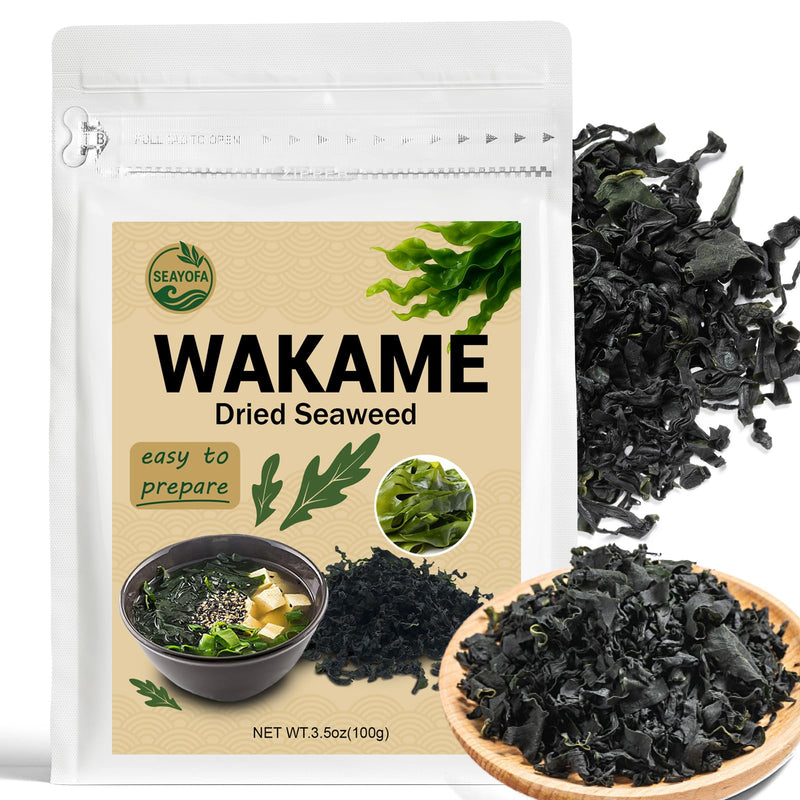 3.53oz Dried Wakame Seaweed – Natural Sea Vegetable for Miso Soup, Seaweed Salad, Ramen & Stir-Fry, Gluten Free