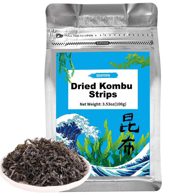 3.5oz Dried Kombu Seaweed Strips, Sun-Dried Kelp for Dashi, Miso Soup – Umami-Rich Plant-Based Sea Vegetable for Broth, Rice & Japanese Dishes