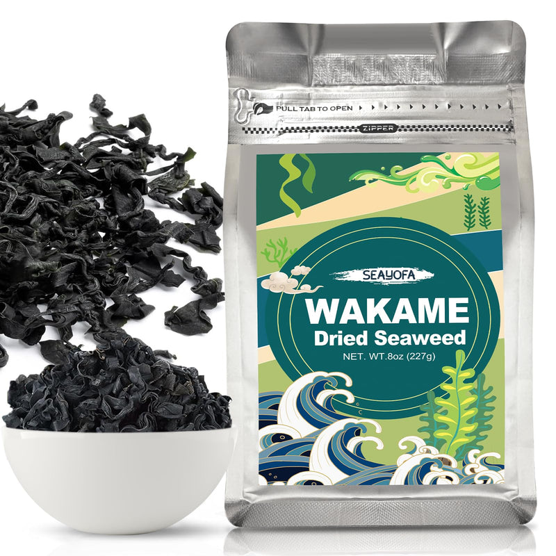 8oz (227g) Dried Wakame Seaweed – 100% Natural Sea Vegetable for Miso Soup, Seaweed Salad, Ramen, Stir-Fry, Camping Meals & Asian Cooking, Gluten-Free, Vegan-Friendly