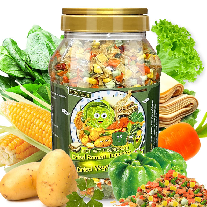 24Oz Mixed Ramen Toppings Dehydrated Soup, 680g All Natural Vegetable, 9 Freeze Dried Veggies for Noodles, Soups, Camping, and Emergency Food, Dry Vegetable Flakes, No Additives