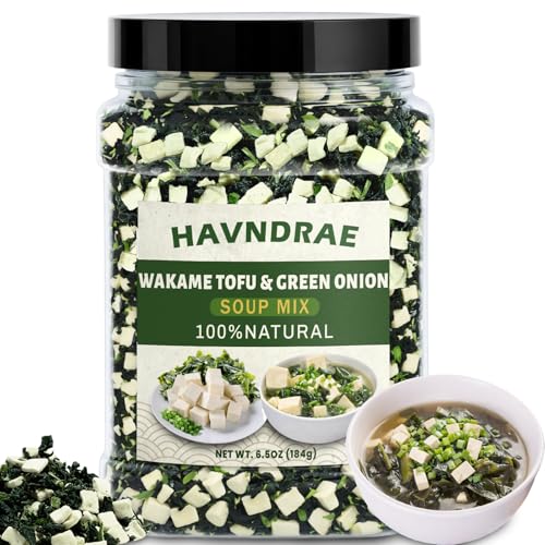 6.5oz Dried Miso Soup Mix - Instant Dried Wakame Seaweed, Tofu & Green Onion Mix, Vegan Soup Toppings, Quick-Soak Japanese Broth Add-In for Ramen, Udon, Noodles, Stews & Camping Meals